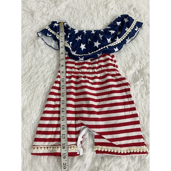 UNIQUEONE Girls Romper 4th Of July Flag Blue Stars Strips Size 18-24 Months - Picture 2 of 10